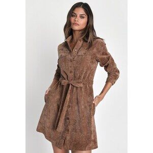 Simple Affection Brown Corduroy Mini Dress With Pockets